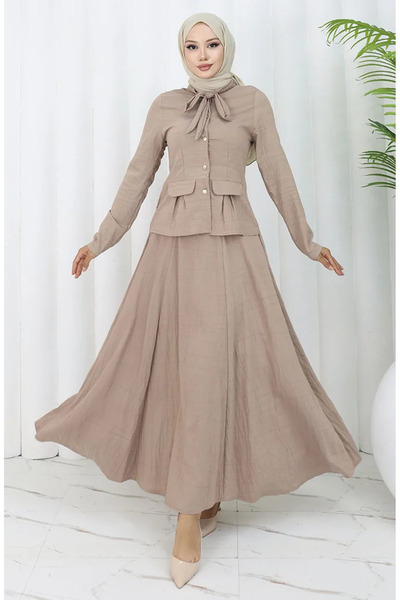 sefamerve Πουκάμισο Φούστα Διπλό Σετ 11309-06 Mink