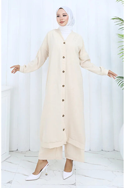 sefamerve Διπλό Σετ Παντελόνι Ζακέτα με Κουμπιά 0138-03 Μπεζ