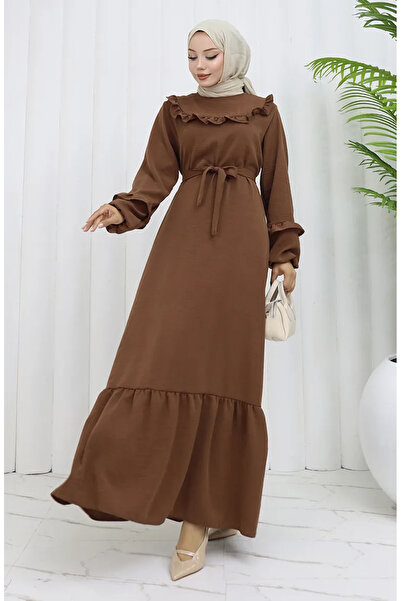 sefamerve Φόρεμα Aerobin Fabric Ruffle Detailed 0023-07 Καφέ