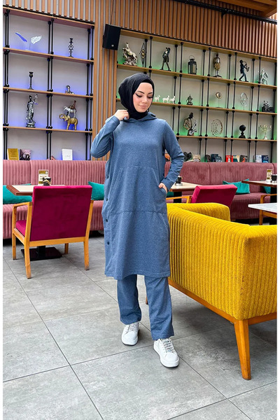 sefamerve Çıtçıt Detaylı İki İplik Eşofman Takım 3071-07 İndigo