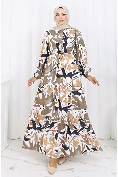 sefamerve Φόρεμα από ύφασμα με κορδόνια στη μέση 0165-04 Μαύρο βιζόν