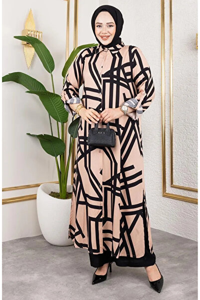 sefamerve Patterned Viscose Suit 0337-04 Mink Black