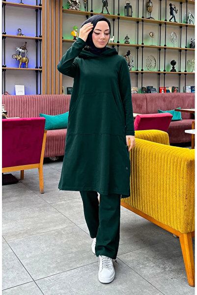 sefamerve Çıtçıt Detaylı İki İplik Eşofman Takım 3071-13 Nefti Yeşili