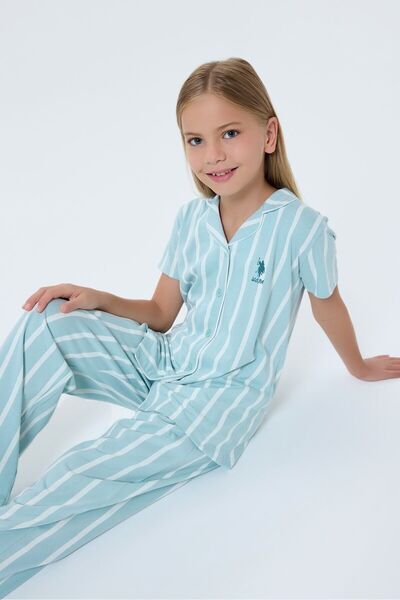 U.S. Polo Assn. Set pijama cămașă verde pentru fetiță