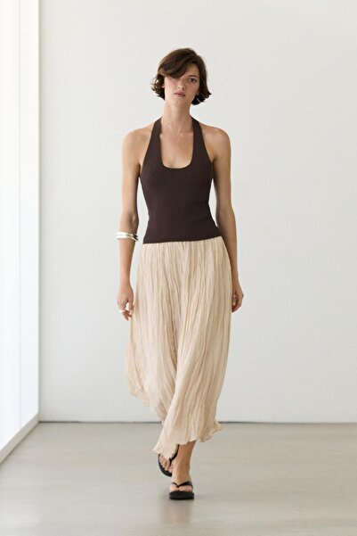 Massimo Dutti Dökümlü pilili midi etek