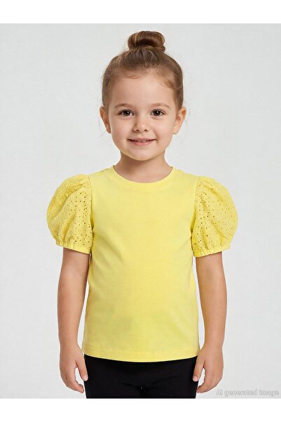 Civil Girls Girl's Lace Balloon Sleeve T-Shirt for Ages 2-5 - Yellow