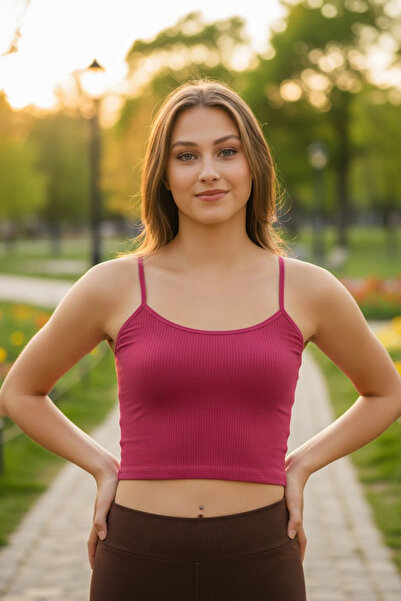 Sensu Women's Corded Fabric Fabric Rope Strap Crop Bustier - Crop120 - Fuchia