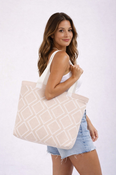 Sebir Moda Τσάντα ώμου και παραλίας με καρό σχέδιο