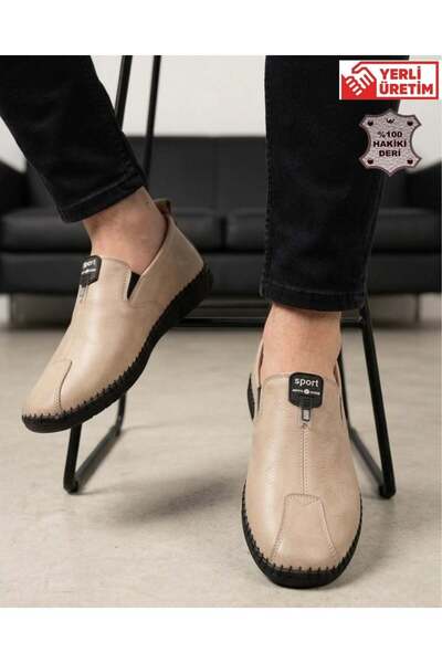 Men's Genuine Leather Orthopedic Casual Casual Shoes-Sand