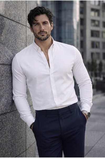 Valiberta White Men's Oxford Shirt - Regular Fit, Breathable, Lycra