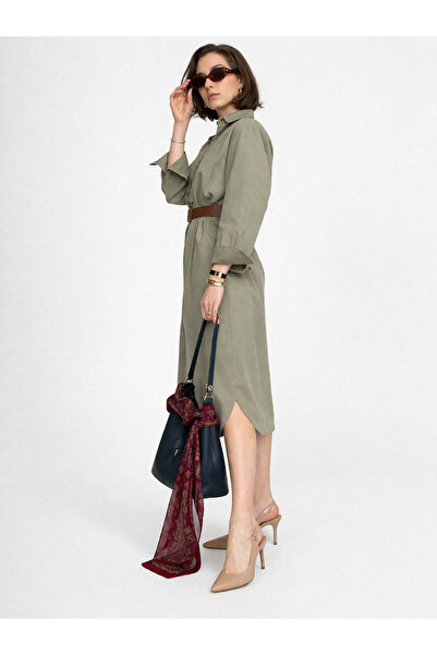 Vireo Club Γυναικεία Βαμβάκι Βισκόζη Ζώνη li Midi Πουκαμισοφόρεμα