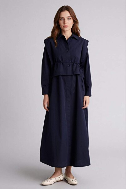 DeFacto 100% βαμβακερό μακρυμάνικο μάξι φόρεμα από ποπλίνα με γιακά F7382AX25AU