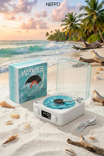 NEFFO Waves Nostalji Plak Çalar Bluetooth Subwoofer 3D Ses Dalgası Retro Müzi...