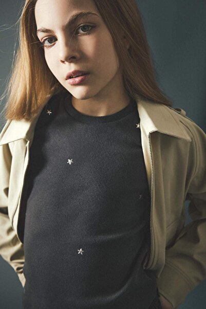 DeFacto Corded Fabric Ribbed Knit T-Shirt for Girls H6177A826Sm