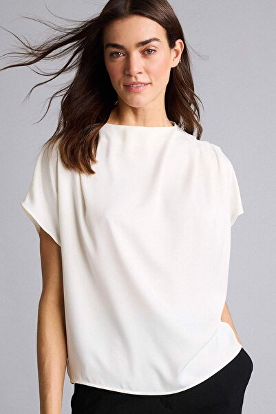 DeFacto Regular Fit Drape Collar Satin Short Sleeve Blouse H5422Ax26Sp