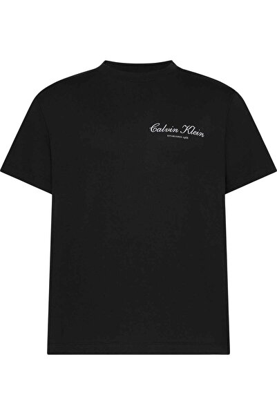 Calvin Klein Men's Ck Text Detail Short Sleeve Crew Neck Black T-Shirt Lv04Rf...