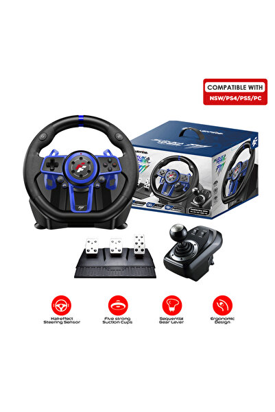 Flashfire Suzuka Wheel F111 Racing Wheel Set, Clutch Pedals, H-Shifter, Blue/...