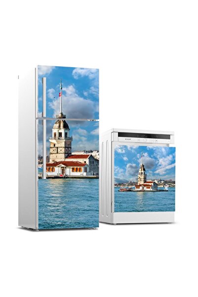 StickerArt Buzdolabı ve Bulaşık Makinası Beyaz Eşya Sticker Kaplama Kız Kulesi