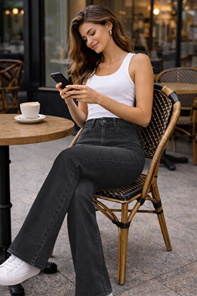 CEDY DENIM Yüksek Kalite Kadın 5 Cep Düşük Bel Ispanyol Paça Skinnyfit Esnek Jean Pantolon C619-antrasit