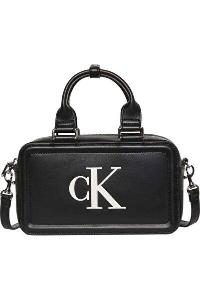 Calvin Klein Geantă de mână alb-negru cu logo-ul mărcii pentru femei, potrivi...