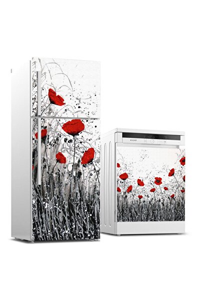 StickerArt Buzdolabı ve Bulaşık Makinası Beyaz Eşya Sticker Kaplama Laleler