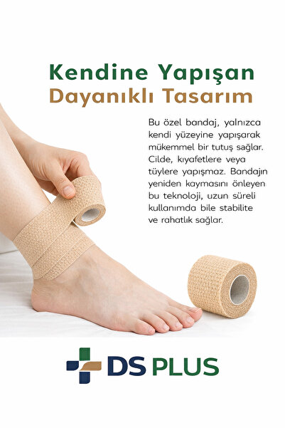 DS Sağlık Su Gecirmez Kendınden Yapısık Bant Coban Bandajı 5*4.5 Cm 2 Pc =spo...