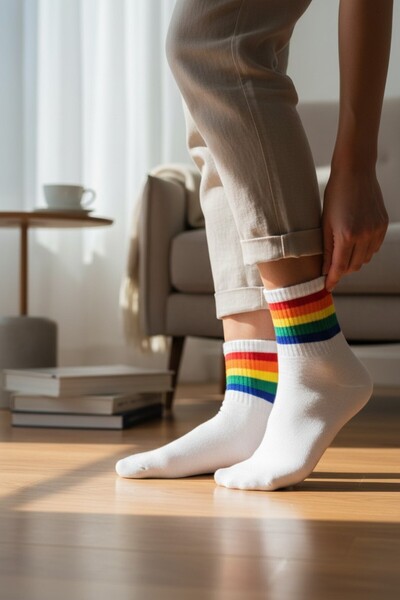 Esinti Șosete albe cu tema curcubeu