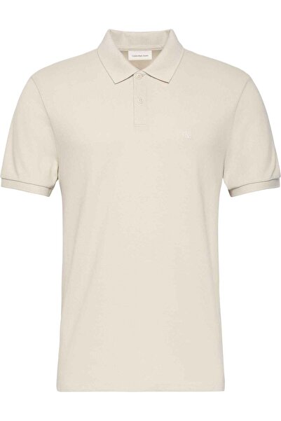 Calvin Klein Мъжка тениска с поло яка в цвят овесено