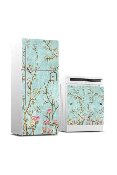 StickerArt Buzdolabı ve Bulaşık Makinası Beyaz Eşya Sticker Kaplama Küçük Çiç...
