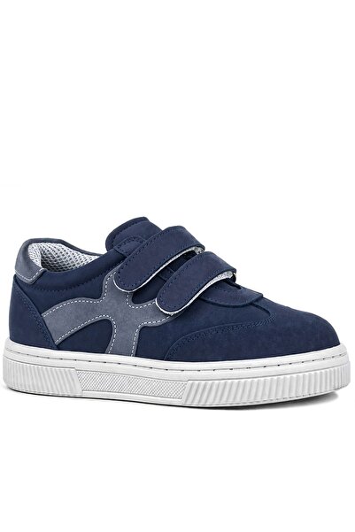 Rakerplus Genuine Leather Navy Blue Gray Velcro Children's Sneakers