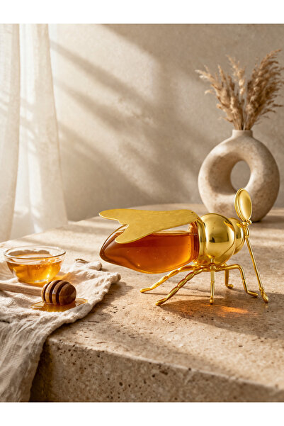Anadolu Saray Şık Arı Şekilli Kaşıklı Gold Mika Bal Kavanozu | Mika Kavanoz |...