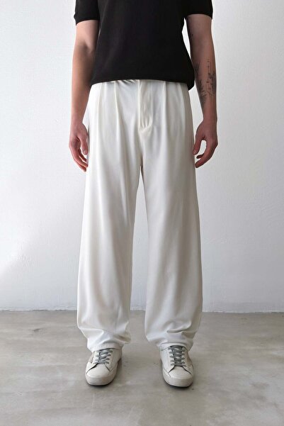 Flaw Wear بنطلون من القماش ذو طيات مزدوجة إكرو