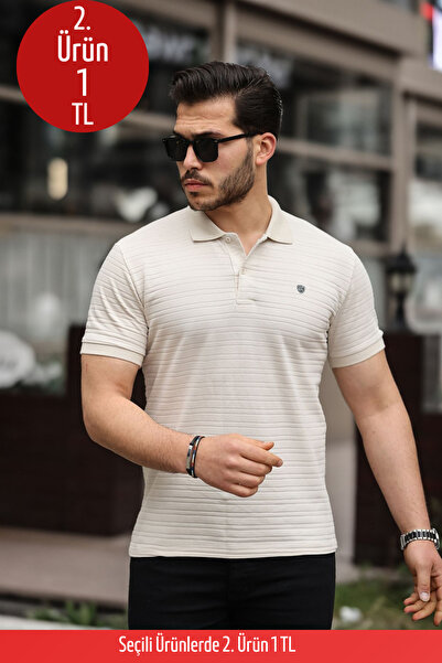 COMBİNE MİCHAİL Pánské triko Slim Fit Béžový pololímeček ze 100% bavlny