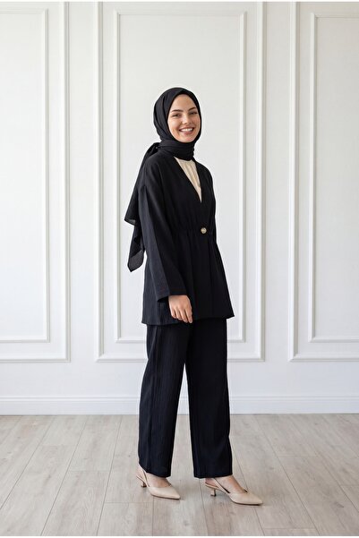BENAHOLL Toprak Single Button Drawstring Waist Trousers Suit-Zş7079 Black