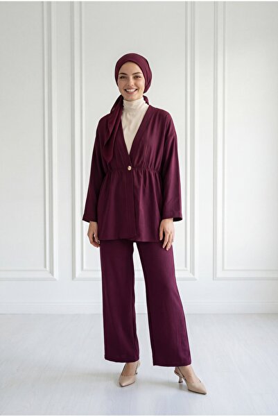 BENAHOLL Toprak Single Button Gathered Waist Trousers Suit-Zş7079 Claret Red