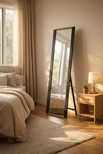 MARIA HOMES Modern Full Length Floor Mirror with Black and Brown Frame