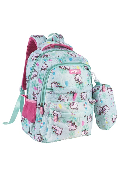 Mesco Ghiozdan cu penar inclus, 4 compartimente, Unicorn, Verde pastel, 44 x ...