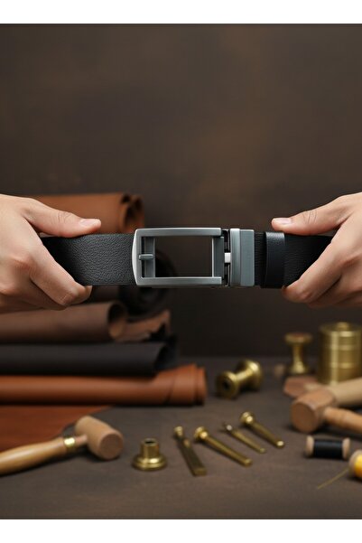 Deribond Curea pentru bărbați, neagră, cu cataramă automată, din piele natura...