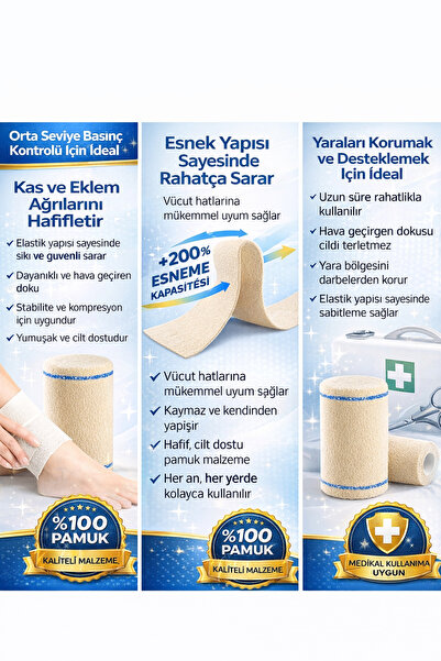 Octacare Krep Elastik BANDAJ Elastik Sargı Bezi Orta Basınçlı %100 Pamuk 7,5 ...