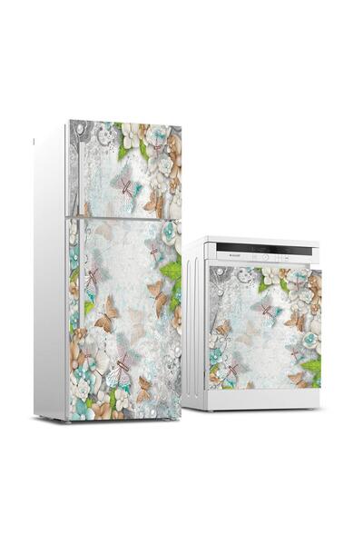 StickerArt Buzdolabı ve Bulaşık Makinası Beyaz Eşya Sticker Kaplama 3d Çiçek ...