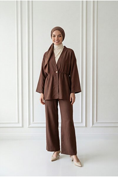 BENAHOLL Toprak Single Button Drawstring Waist Trousers Suit-Zş7079 Brown