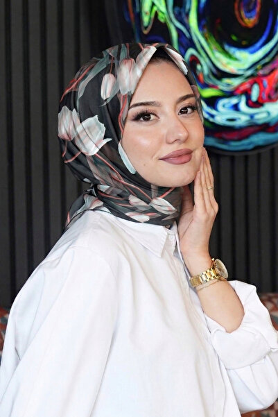 AFVENTE وشاح ناعم من أنثراسايت بنمط زهرة التوليب قطن