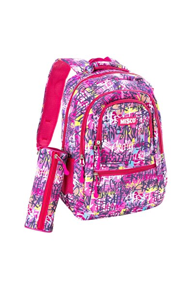 Mesco ghiozdan Graffiti 4 compartimente și penar Roz 44 x 32 x 16 cm