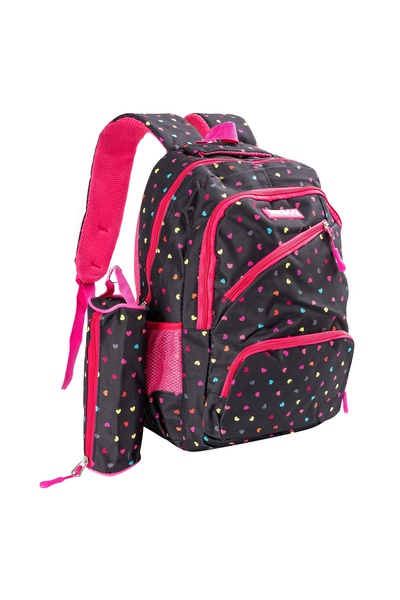 Mesco ghiozdan 4 compartimente și penar Negru/Roz 44 x 32 x 16 cm