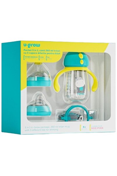 U-Grow Set 3 în 1: cană din tritan de 260 ml cu 3 accesorii diferite pentru b...