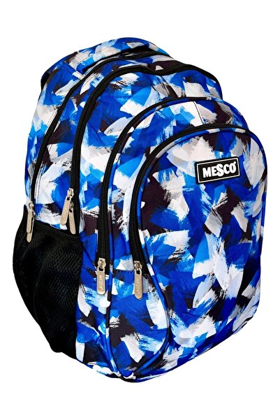 Mesco Rucsac școlar mare, 4 compartimente, design abstract, albastru/alb, 38 ...