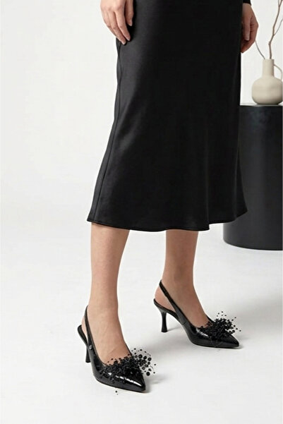 Gökhan Talay حذاء نسائي بكعب مفتوح من الجلد الأسود اللامع مقاس مرن ناعم حذاء ...