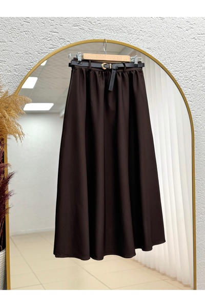 BENAHOLL Şengül Kemerli Çift Cepli Etek-AS3050 Kahve
