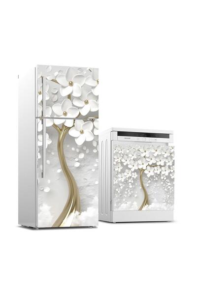 StickerArt Buzdolabı ve Bulaşık Makinası Beyaz Eşya Sticker Kaplama 3d Beyaz ...