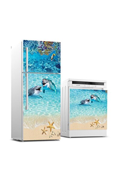 StickerArt Buzdolabı ve Bulaşık Makinası Beyaz Eşya Sticker Kaplama Yunus Bal...